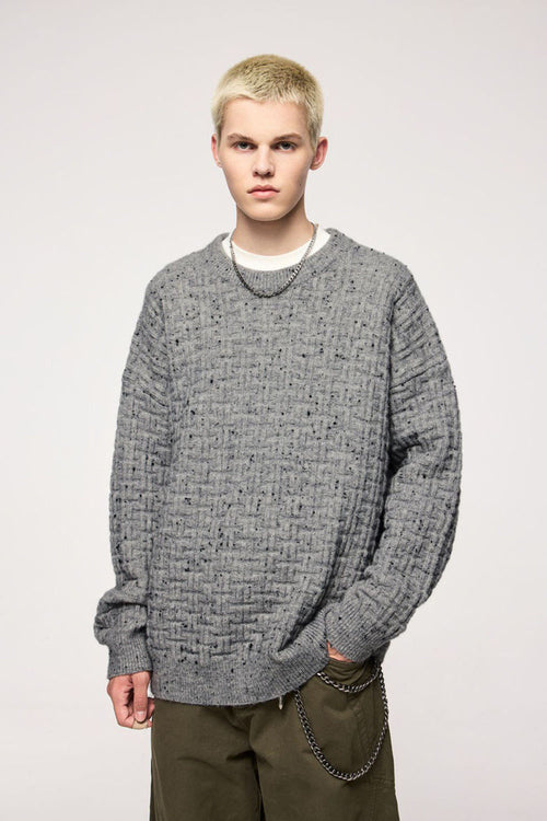 Marled Waffle Knit Crewneck Sweater - Flower Gray