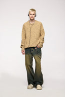 Marled Waffle Knit Crewneck Sweater - Milk Tea