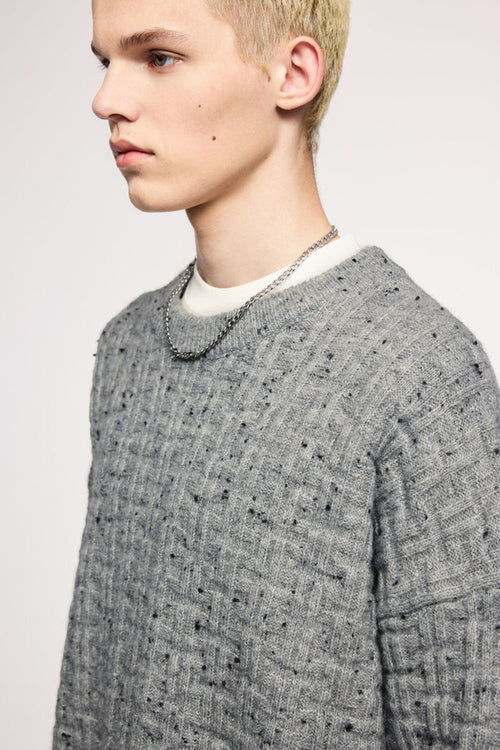 Marled Waffle Knit Crewneck Sweater - Flower Gray