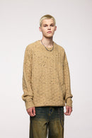 Marled Waffle Knit Crewneck Sweater - Milk Tea
