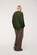 Marled Waffle Knit Crewneck Sweater - Military Green