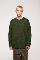 Marled Waffle Knit Crewneck Sweater - Military Green