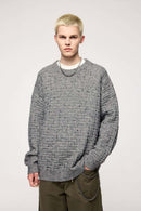 Abrasion-Resistant Flecked Geometric-Knit Crewneck Sweater in Flower Gray - front modeled view