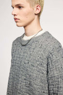 Abrasion-Resistant Flecked Geometric-Knit Crewneck Sweater in Flower Gray - product detail close-up