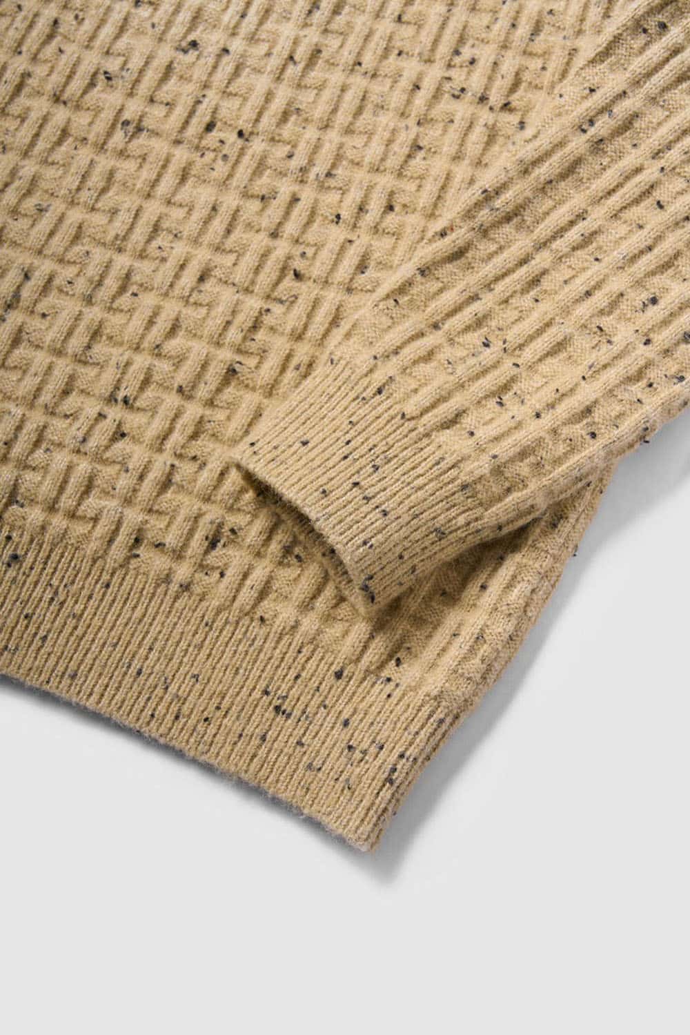 Abrasion-Resistant Flecked Geometric-Knit Crewneck Sweater in Milk Tea - cuff detail