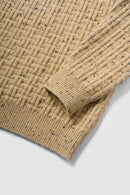 Abrasion-Resistant Flecked Geometric-Knit Crewneck Sweater in Milk Tea - cuff detail