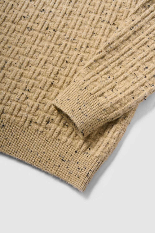 Abrasion-Resistant Flecked Geometric-Knit Crewneck Sweater in Milk Tea - cuff detail