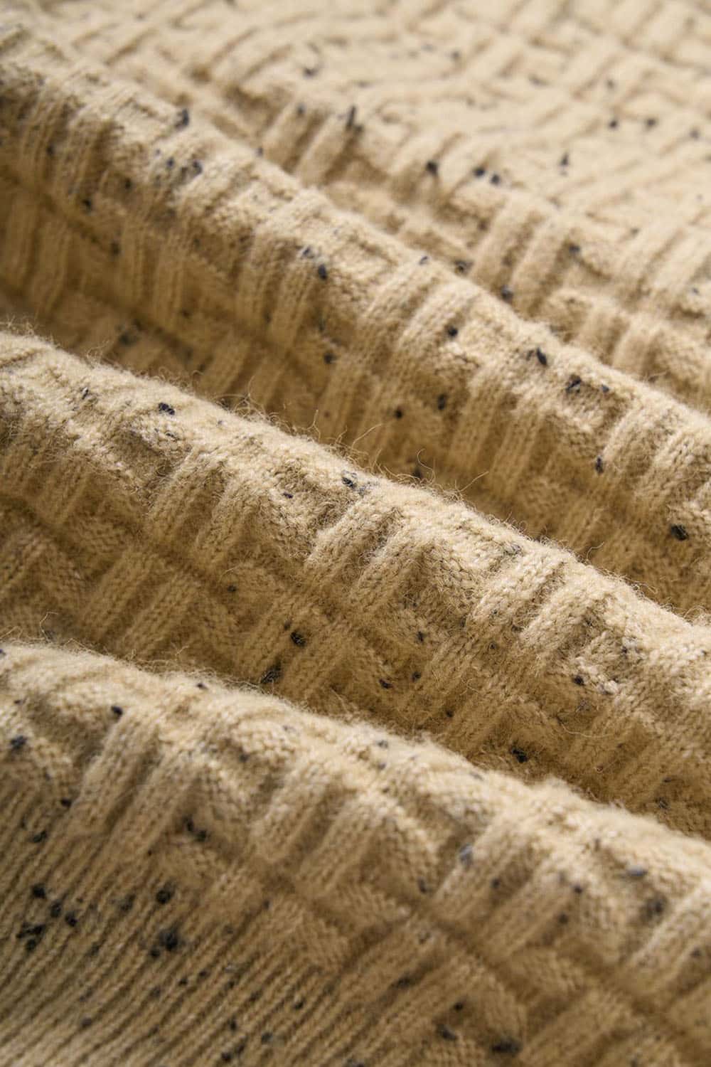 Abrasion-Resistant Flecked Geometric-Knit Crewneck Sweater in Milk Tea - fabric texture close-up