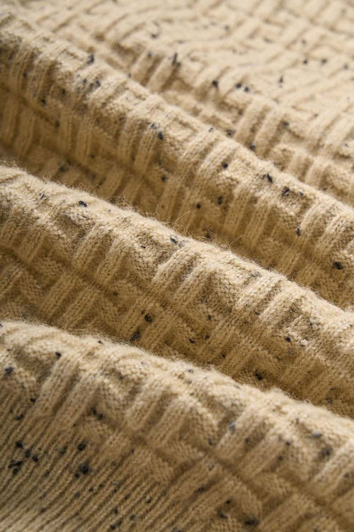 Abrasion-Resistant Flecked Geometric-Knit Crewneck Sweater in Milk Tea - fabric texture close-up