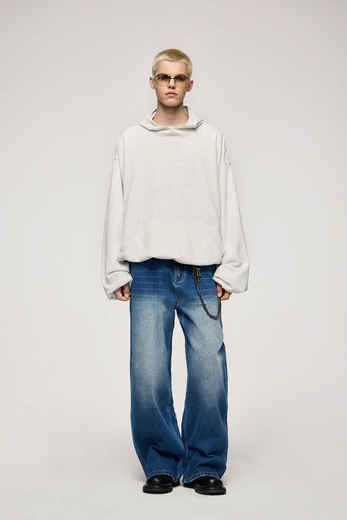 Double-Layer Brushed Cotton Hoodie - Flower Gray