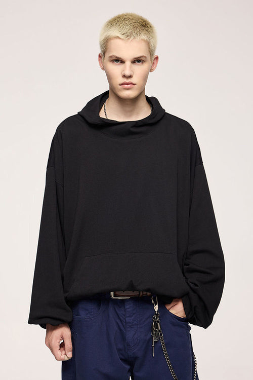 Double-Layer Brushed Cotton Hoodie - Active Black