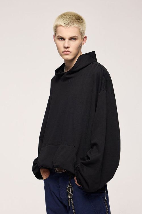 Double-Layer Brushed Cotton Hoodie - Active Black