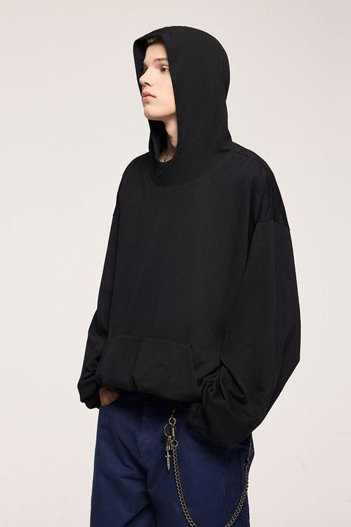 Double-Layer Brushed Cotton Hoodie - Active Black