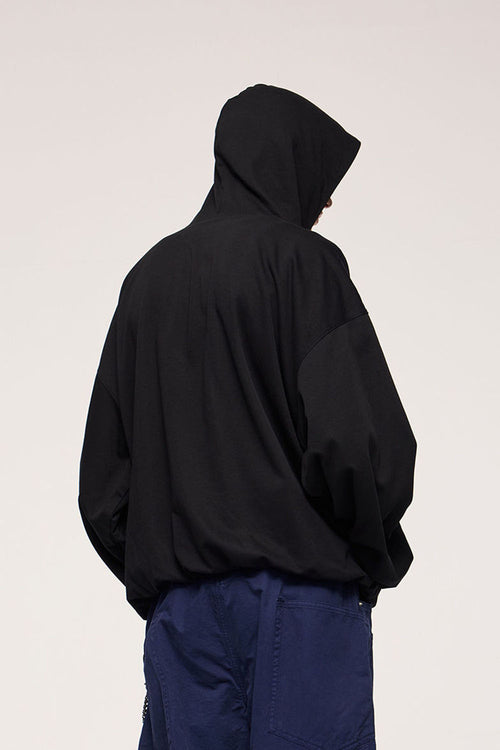 Double-Layer Brushed Cotton Hoodie - Active Black
