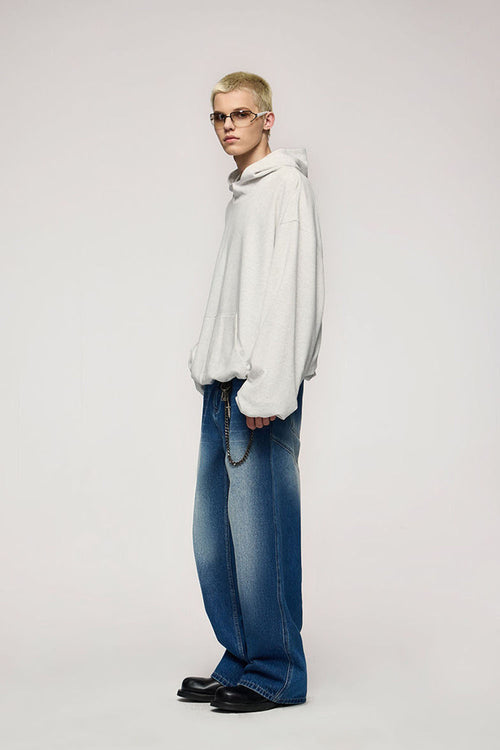 Double-Layer Brushed Cotton Hoodie - Flower Gray