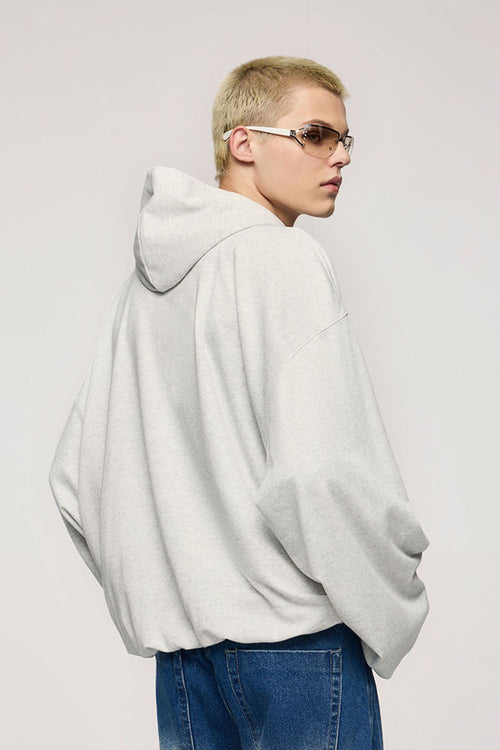 Double-Layer Brushed Cotton Hoodie - Flower Gray