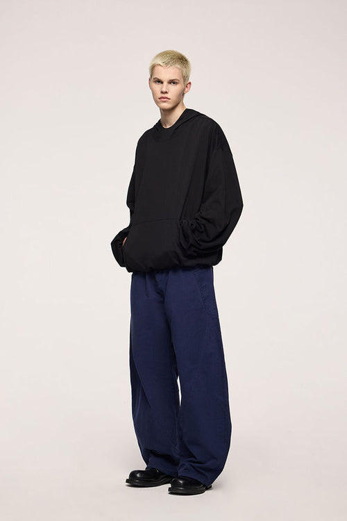 Double-Layer Brushed Cotton Hoodie - Active Black