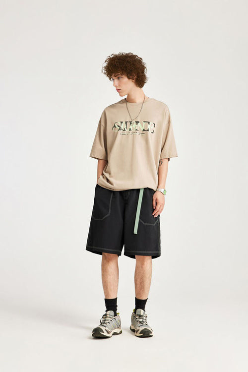 Contrast Paneled Active Shorts - Black