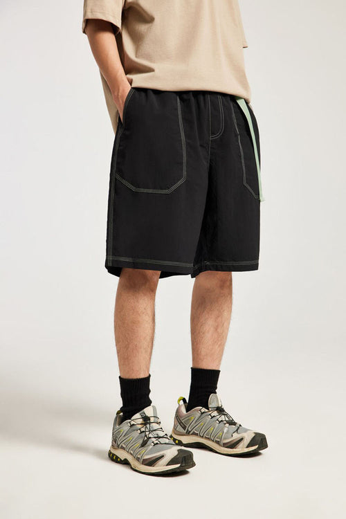 Contrast Paneled Active Shorts - Black