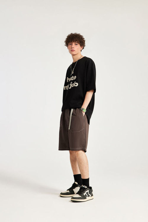 Contrast Paneled Active Shorts - Coffee