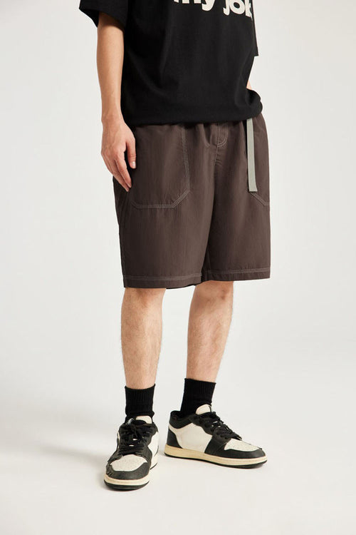 Contrast Paneled Active Shorts - Coffee
