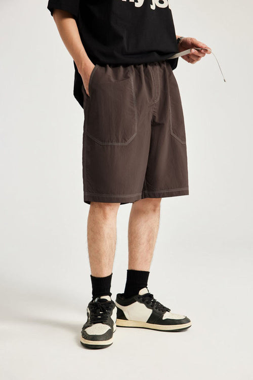 Contrast Paneled Active Shorts - Coffee