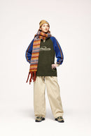 Contrast Panel Flecked Knit Sweater - Military Green