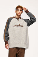 Contrast Panel Flecked Knit Sweater - Sand