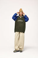 Contrast Panel Flecked Knit Sweater - Military Green