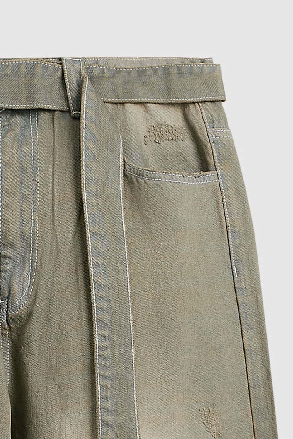 Washed Belted Wide-Leg Jeans in Yellow - back pocket detail