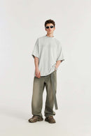 Washed Belted Wide-Leg Jeans in Yellow - full-length front modeled view