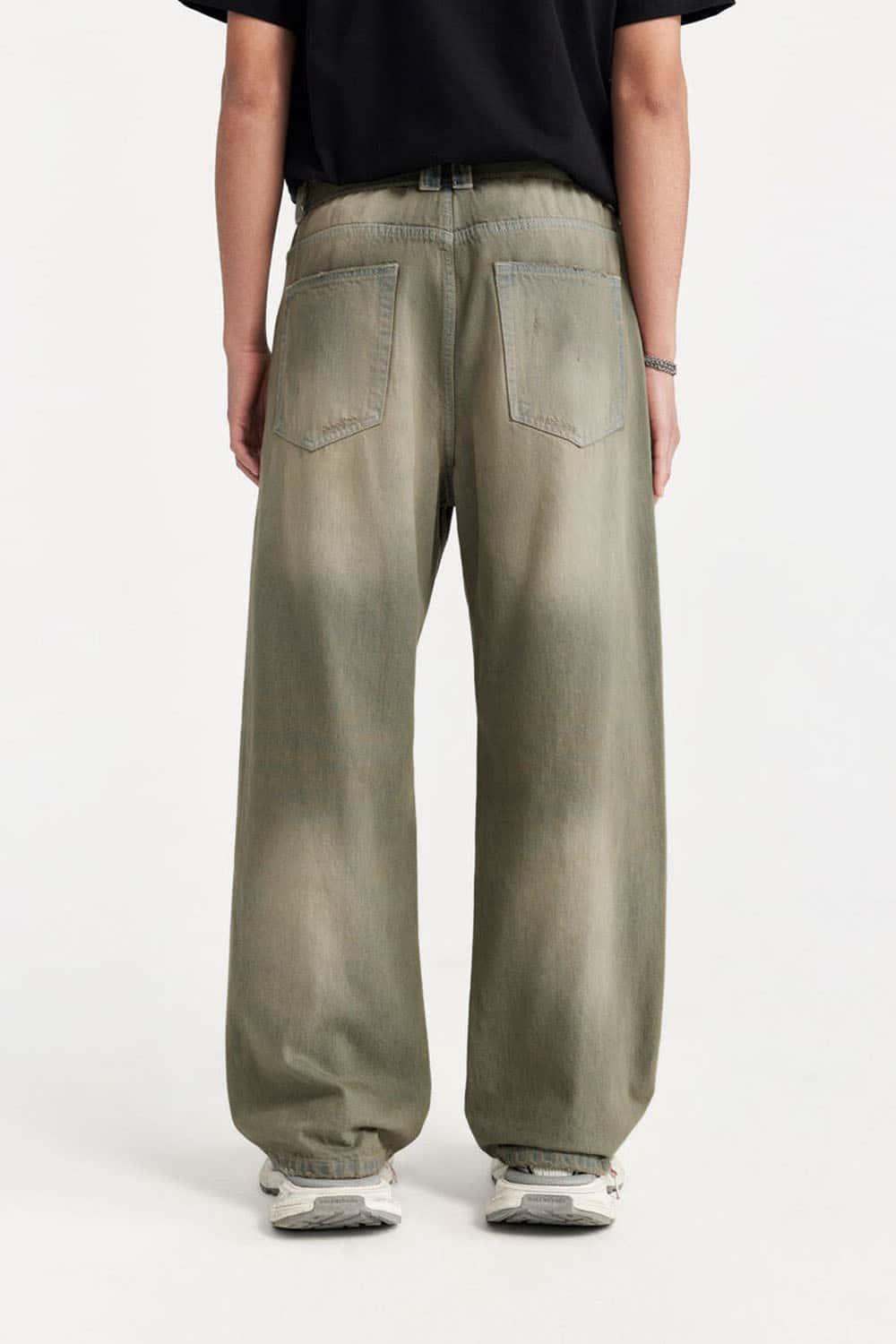 Washed Belted Wide-Leg Jeans in Yellow - back product view