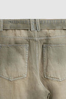 Washed Belted Wide-Leg Jeans in Yellow - product detail close-up