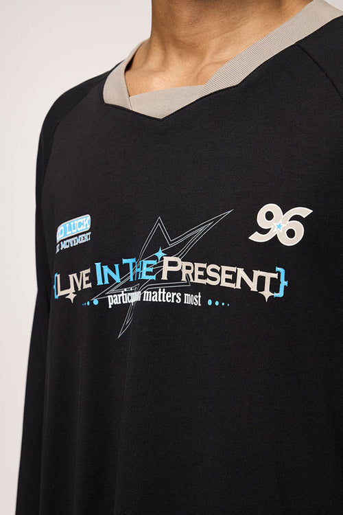 Patchwork Long Sleeve Tee - Active Black