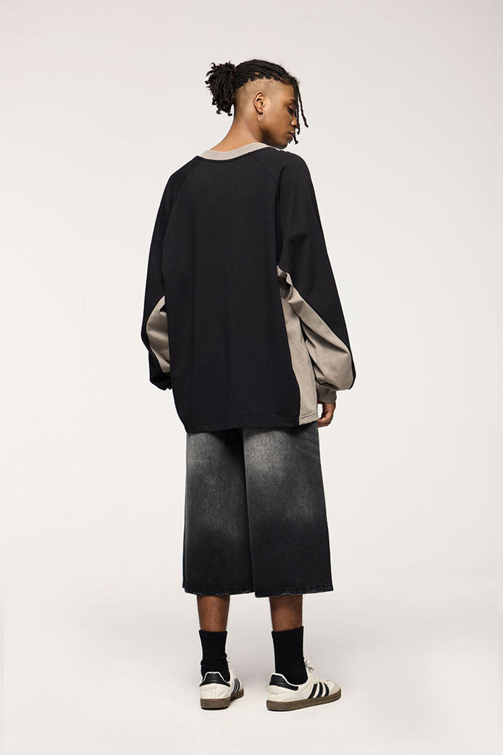 Patchwork Long Sleeve Tee - Active Black