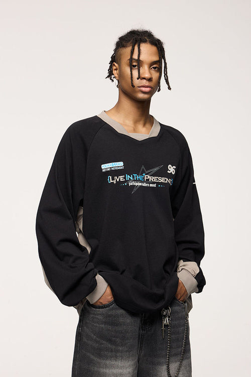 Patchwork Long Sleeve Tee - Active Black
