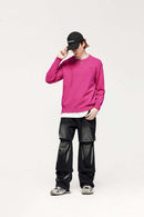 Distressed Washed Stretch-Knit Sweater in Pink - full-length front modeled view