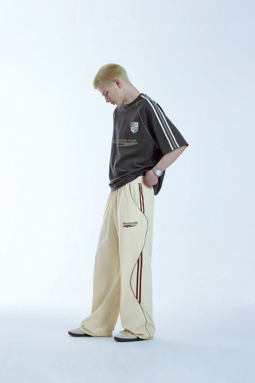 Curved-Seam Paneled Wide-Leg Pants - Light Khaki