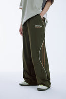 Curved-Seam Paneled Wide-Leg Pants - Military Green