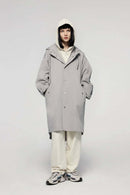 Waterproof Hooded Fishtail Utility Parka in Gray - full-length front modeled view
