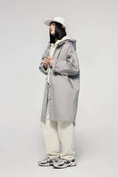 Waterproof Hooded Fishtail Utility Parka in Gray - full-length front modeled view