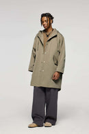 Waterproof Hooded Fishtail Utility Parka in Green - full-length front modeled view