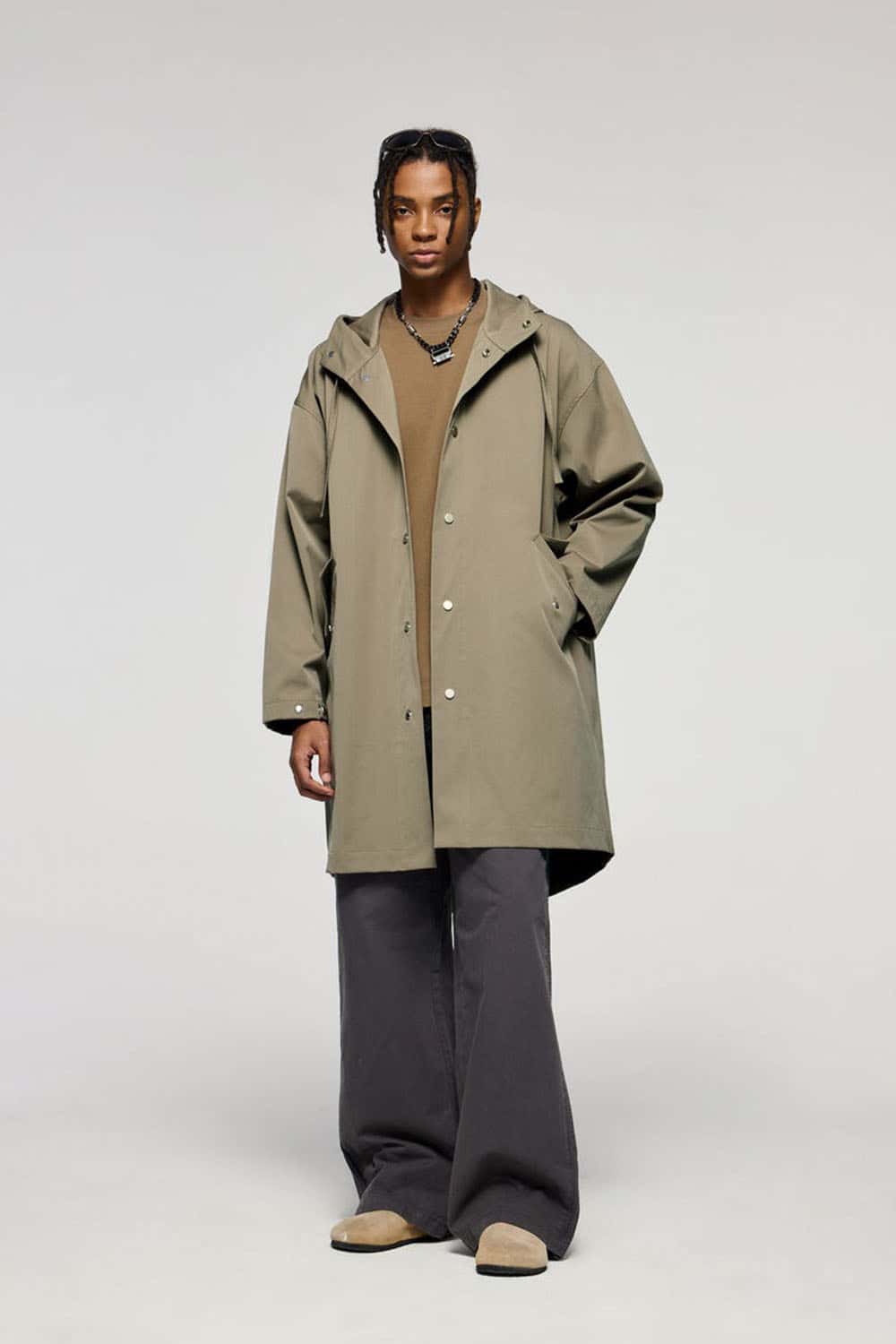 Waterproof Hooded Fishtail Utility Parka in Green - front product view