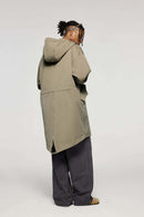 Waterproof Hooded Fishtail Utility Parka in Green - full-length back modeled view