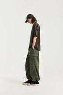 Vintage Washed Wide-Leg Cargo Pants - Military Green