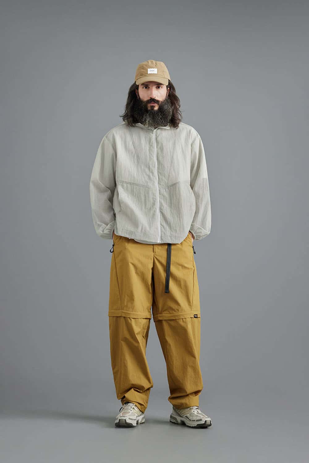 Lightweight Durable Nylon Hooded Utility Jacket in White - side modeled view