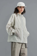 Lightweight Durable Nylon Hooded Utility Jacket in White - front modeled view