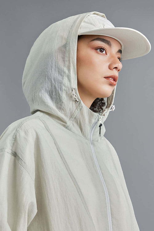 Lightweight Durable Nylon Hooded Utility Jacket in White - product detail close-up