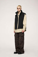 Two-Way Zip Drawcord Stand-Collar Utility Vest in Black - front modeled view