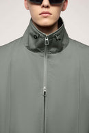 Two-Way Zip Drawcord Stand-Collar Utility Vest in Gray - collar detail